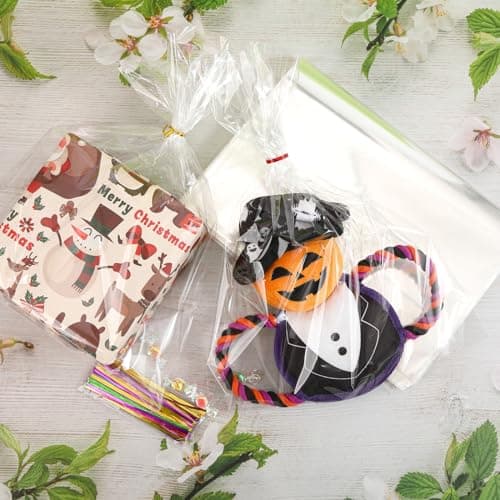 SOMIOCO 100 Pack Clear Cellophane Treat Bags 11x14 Inches OPP Plastic Gift Goodie Bags for Small business Candy Cookies Bakery Soap Party Favors Gift Wrapping Packaging with Twist Ties - Thumbnail 5