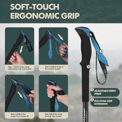 GPTCAMP Hiking Sticks,2PC Trekking Poles Collapsible Hiking Poles,Lightweight Folding Adjustable Travel Walking Sticks with EVA Foam Grip for Men Women,Blue - Thumbnail 4