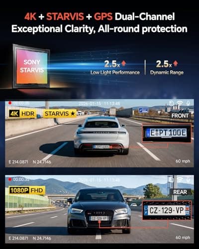 COOLCRAZY Dash Cam Front Rear - 4K+1080P Full HD Dashcam Free 64GB Card, with 5G WiFi GPS, Dual Dash Camera for Cars with 3" IPS Screen, Night Vision, HDR, App Control, 24H Parking Mode, Loop Record - Thumbnail 5