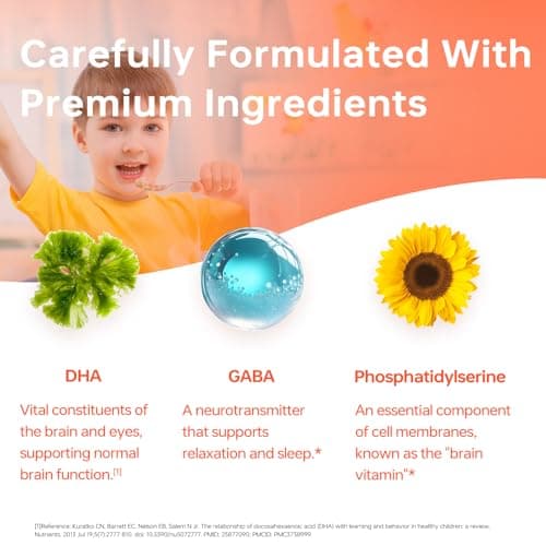 HUJ DHA 100mg - Kids DHA Supplemnent - Algal Oil - Contain DHA, Phosphatidyserine & GABA - Supports Mental Energy，Visual Function，Memory and Focus* - 60 Softgels - Thumbnail 5