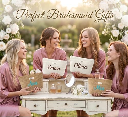 Personalized woven travel makeup bag, with extra-large capacity and thick inner lining, crafted with embroidery technique. It is convenient to carry and is a must-have bag for women on the go. - Thumbnail 2
