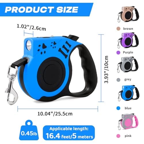 COSOWO Retractable Dog Leash with USB Rechargeable Flashlight for Night Walks, 16FT Automatic Telescopic Tractor Dog Leash for Small and Medium Dogs, Blue - Thumbnail 3