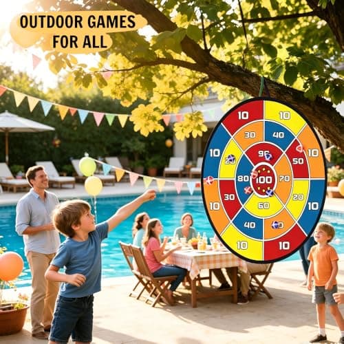 2-in-1 Kids Dart Board Set- Sticky Tic Tac Toe Game & Portable Score Target, 2 Different Boards for Double Fun, Indoor Outdoor Games for Boys Girls Age 8-12 - Thumbnail 2