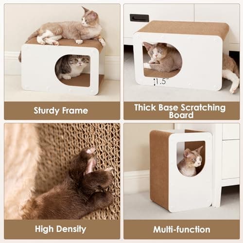 EHEYCIGA Cardboard Cat Scratcher House, 17-Inch Corrugated Cat Scratcher for Indoor Cats, Kitten Scratching Board Pad, White - Thumbnail 5