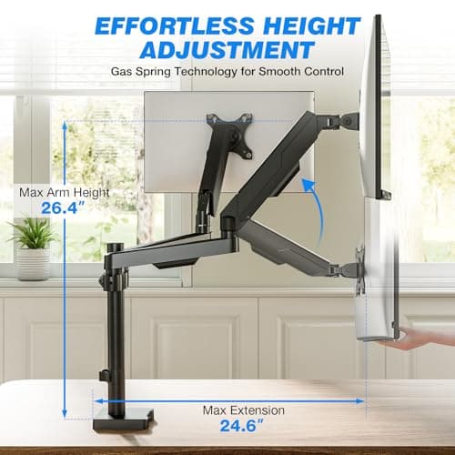 Premium Dual Monitor Desk Mount Stand for 17"-34" Screens, Taller Monitor Stand Hold up to 22lbs, Full Motion Height & Angle Adjustable with Tilt, Swivel, Rotation, VESA 75/100mm - Thumbnail 3