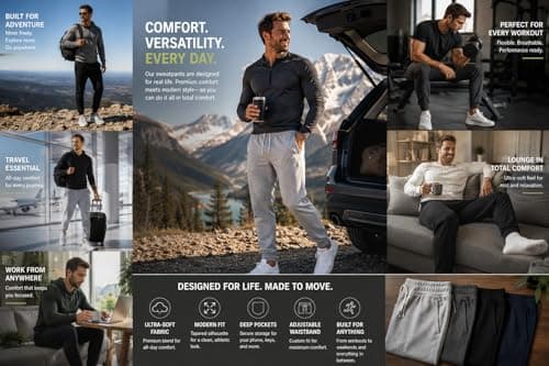 BROOKLYN'S BEST Pack of 3 Men Jogger Pants - Sweatpants for Men with Pockets, Elastic Waistband, Cuffed Ankles, Active Fleece Athletic and Workout Pants - Black/Charcoal/Heather Grey, X-Large - Thumbnail 6
