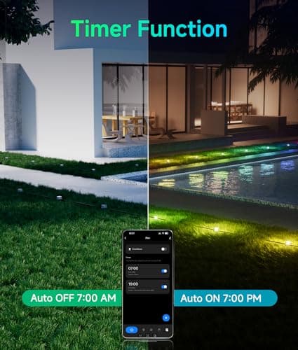 DeckTok Outdoor Ground Lights, 50ft Smart RGBCW LED Pathway Lights Work with Alexa, Google Assistant, 15 Pack IP67 Waterproof Landscape Lighting for Path Yard Lawn Patio Pool Fence and Party Decor - Thumbnail 5