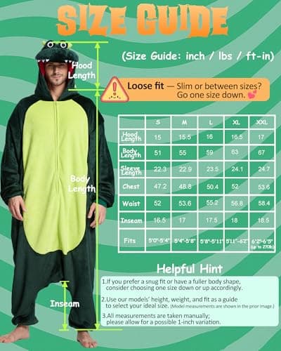 ANMIBOBU Unisex Adult Onesie Pajamas Animal Cosplay Halloween Costume One Piece Plush Sleepwear Homewear(Snappy Croc-S) - Thumbnail 6