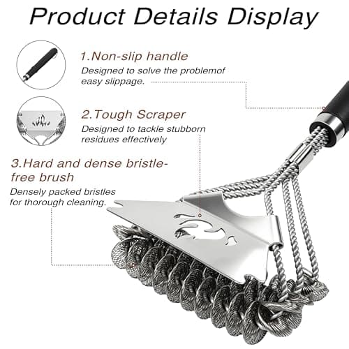 TNTOR Bristle Free Grill Brush with Scraper, 18" Adjustable Handle BBQ Grill Brush for Outdoor Grill, Extra Strong Grill Cleaning Accessories for Grill/Smoker/Gas/Charcoal, Grill Gifts for Men/Dad - Thumbnail 3