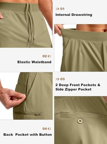 Viodia Men's 7" Golf Shorts with 5 Pockets Elastic Waist Quick Dry Stretch Lightweight Shorts for Men Hiking Casual Athletic Medium Khaki M - Thumbnail 4