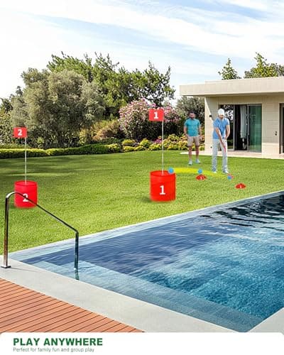 Amosua Backyard Golf Game Set with 2 Pack 36” Stainless Steel Shaft for Play Golf, Balls & Flags Portable Outdoor Chipping Practice Game for Family, Yard Golf Set for Lawn, Park,Camping (9pcsHoles) - Thumbnail 6