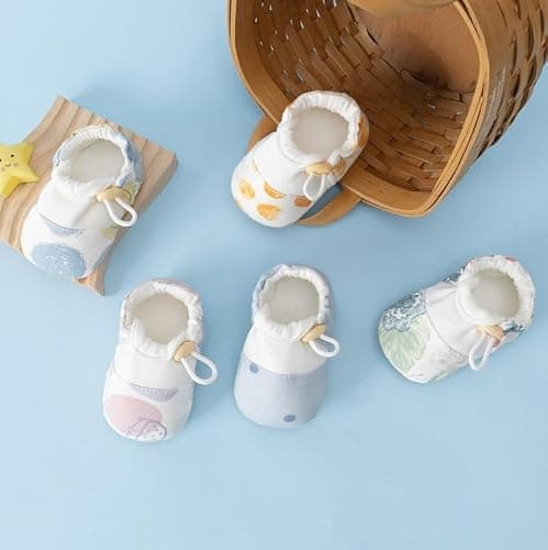 HOVELL Baby Booties with Adjustable Cord Lock Newborn Stay-on Boots Soft Cozy Cotton Non-Slip Gripper Crib Shoes for Infants Boys(SmileFace,6-12Months) - Thumbnail 2