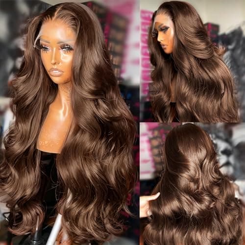 Ilyrion 32Inch Chocolate Brown Human Hair Wig Pre Plucked 12A Brown Wig Human Hair 13X4 HD Transparent Lace Front Wig Human Hair with Baby Hair Body Wave Human Hair Wig Bleached Knot - Image 1