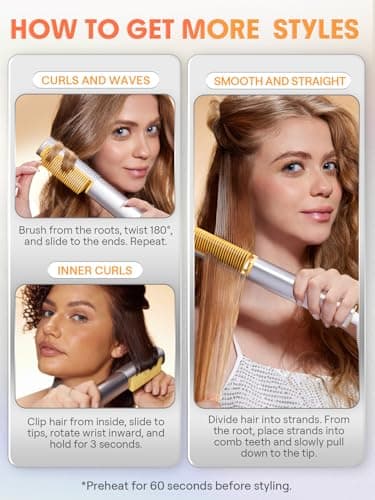 SHEGLAM Straightener Brush 3D Ionic Hair Straightening Brush with 24K Gold Heated Comb, Anti-Scald Design, 60s Fast Heat-Up, Auto-Off, Frizz Control, Sleek & Smooth Styling - Thumbnail 2