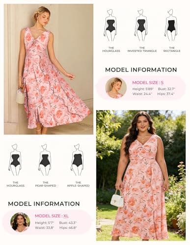 GRACE KARIN Women's Summer Sleeveless Maxi Dress V Neck Floral Wedding Guest Dress Beach Vacation Clothes Orange Floral 2XL - Thumbnail 6