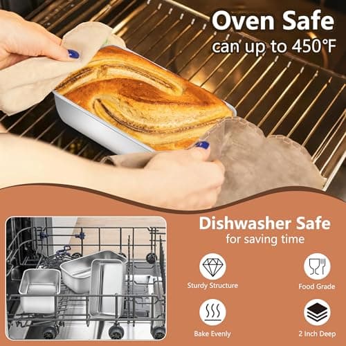 LIANYU 6 Pack Mini Loaf Pan Tins for Baking Bread, 6.3 x 3.5 Inch Stainless Steel Small Bread Loaf Pan for Homemade Meatloaf, Tin Loaf Baking Pan Perfect for Banana Sourdough Sandwich, Dishwasher Safe - Thumbnail 5