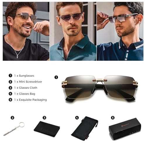 SUNGAIT Rimless Rectangle Sunglasses Square Frameless Shades for Men Women Y2K Vintage Retro Fashion UV Protection (Gold Frame/Brown Gradient Lens) - Thumbnail 6