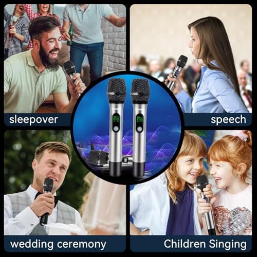 Rechargeable Wireless Microphone System - Dual UHF Metal Handheld Mics for Karaoke, Weddings, Parties, Speeches - Long Range (200ft), Cordless Dynamic Mic Kit, Plug and Play (Single Microphone Set) - Thumbnail 4
