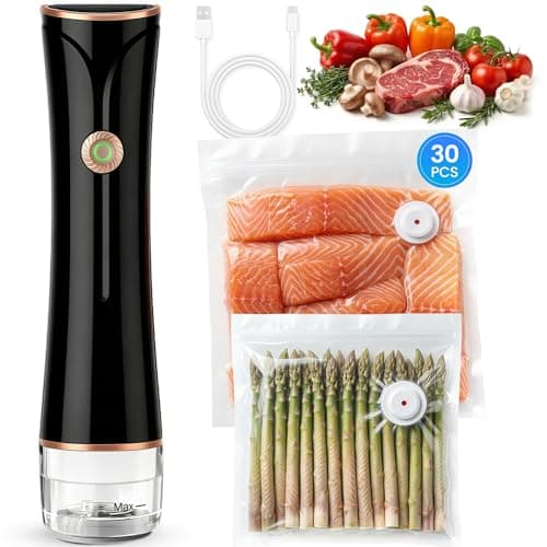 Compact Vacuum Sealer for Food with Visible Tank, Handheld Vacuum Sealer Machine, Includes 30 Reusable Bags, Seal Food 6X Fresh Longer, Wireless & Portable, Suitable for Kitchen and Travel, Black - Image 1