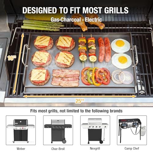 Hisencn Griddle for Gas Grill, Grill Flat Top Griddle, Stove Top Griddle for Gas Stove, 25” x 16” Grill Griddle for Weber, Blackstone, Charbroil and More, Heavy-Duty Grill Flat Top Griddle - Thumbnail 3