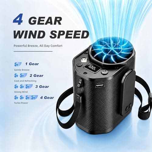 ATOPICK Waist Fan with Clip on: Portable 4-Speed Enlarged Fan-blades Personal Belt Fan with LED Light 6-11H of Working Time Hands-Free Neck Fan - Thumbnail 5