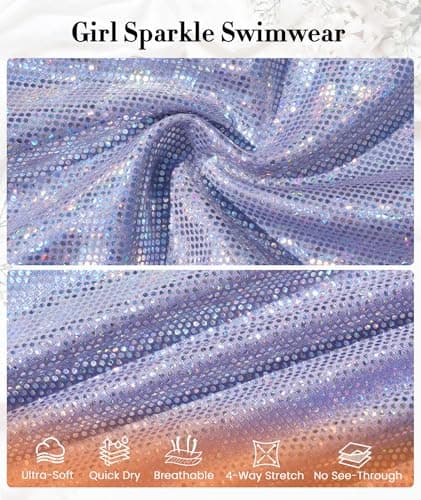 Shiny Gold Foil One-Piece Swimsuit Set for Girls 5-6 Years with Scarf Skirt | Kids Quick-Dry Swimsuit for Swimming & Beach - Thumbnail 5