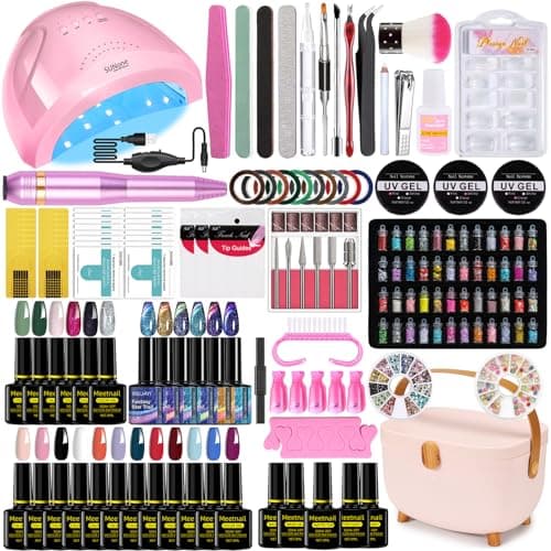 Complete Nail Studio Set with 48W UV LED Lamp, 24 Rainbow Colors, Cat Eye Gel Polish Kit, Nail Drill, Storage Box for Home Manicures - Image 1