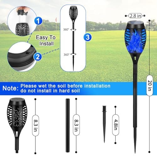 AOUNQ 4 Pack Solar Torch Lights Outdoor Waterproof - Blue Flickering Flame, Outdoor Solar Garden Lights for Yard, Tiki Torches for Outside Patio Pathway Decorations - Thumbnail 5