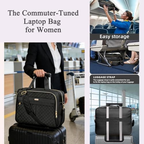 WIRABO 17 Inch Laptop Bag for Women, Computer Bag, Laptop Briefcase, Black - Thumbnail 5
