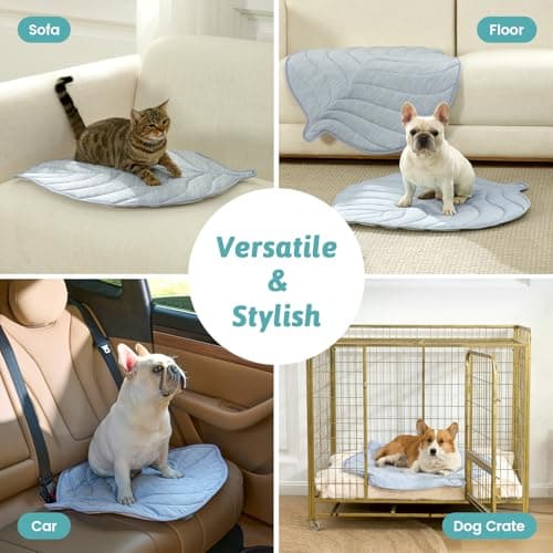 COZY KISS Cooling Mat/Pad/Blanket for Dogs & Cats Indoor — Fabric, Non-Gel, Non-Electric, Q-Max > 0.4 Leaf Shaped Pet Pad, Waterproof Summer Sleep Mat, 27x23 inch, Blue - Thumbnail 5