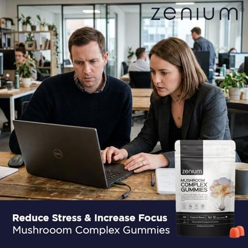 Zenium - Mushroom Complex 90 Gummies of 5000mgs of Lions Mane, 1000mgs of Reishi, Cordeyceps & More | Relieve, Tension, Worry & Irritability | Calm Mind & Body | Ayurvedic | Natural Relief Supplement - Thumbnail 6