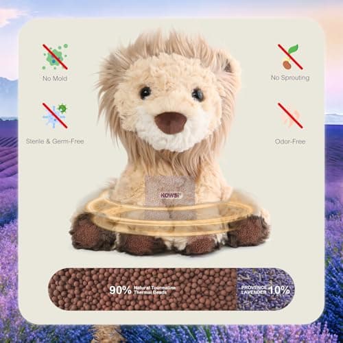 KOWSI® AI Interactive Talking Brave Lion Plush – 1.4LB Microwavable Heatable Stuffed Animal with Tourmaline Lavender Heat Pack - 10" Educational Toy for Toddlers Learning Language Speaking - Thumbnail 5