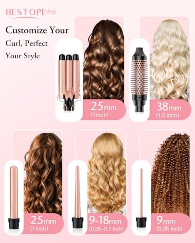 BESTOPE PRO 5 in 1 Curling Iron, Curling Wand Set with Negative Ion Thermal Brush and 4 Interchangeable Ceramic Curling Irons (0.35“-1.5”), Fast Heating Crimper Hair Tool in All Hair Type, Women Gifts - Thumbnail 2
