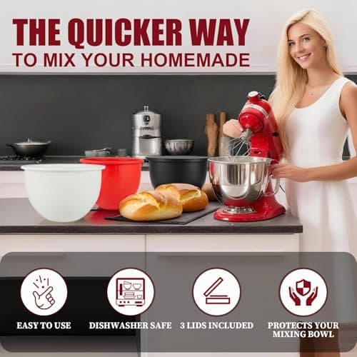 GuanQiao Silicone Bowl Liners for 5 Qt KitchenAid Mixers, 3 Liners with Lids - Thumbnail 4