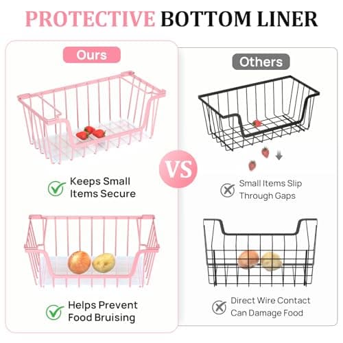 SUNALLY Stackable Storage Bins 6 Pcs Wire Baskets for Pantry Organizers and Storage, Vegetable Fruit Storage Basket for Countertop Organizer,Kitchen Storage Baskets for Onion Potato Snack,Pink - Thumbnail 3