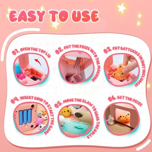 Skirfy Unicorns Claw Machine, Mini Vending Machine with Lights & Music, Adjustable Sound, Candy and Electronic Prize Dispenser, Includes 45 Toys, Candy and Birthday Gift for Kids Girls - Thumbnail 5