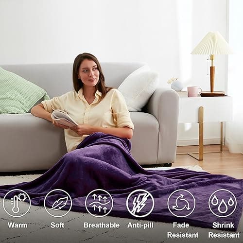 Hansleep Fleece Queen Blanket for Bed Fleece Purple, Queen Size Super Soft Flannel Fuzzy Plush Cozy Blanket for All Seasons, Purple, Queen 90x90 Inches - Thumbnail 3