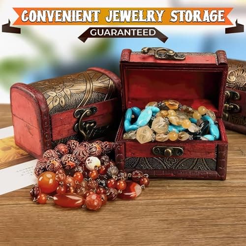 Small Treasure Chest Box - 3.15" x 2.36" x 2.36" Mini Treasure Chest with Vintage Ornament, Decorative Wooden Box with Lid and Hasp Latch, Good for Gifting, DIY-Crafts, and Aquarium Decoration - Thumbnail 6