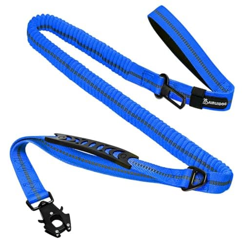 Heavy Duty Tactical Bungee Dog Leash, 4-6FT Shock Absorbing Tactical Dog Leash with 2 Padded Handles, Metal Carabiner Clip,Car Seatbelt, Reflective Dog Leashs for Medium Large Dogs (Blue) - Image 1