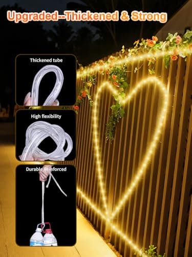 Larger Tube Solar Rope Lights 200LEDs Waterproof,Rechargeable Battery,Dual Charging,39FT Outdoor String Light,Remote-Control,for Pathway Patio Garden Palm Tree Christmas (Brighter - Warm White) - Thumbnail 3