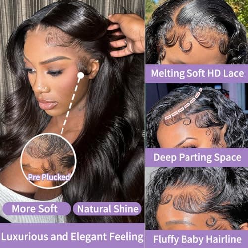 DAFIY 100% Human Hair High-temperature Verification,13x6 Body Wave Lace Front Women Wigs 200 Density Glueless Natural Color 28 Inch,Free Mystery Random Jewelry Pack(order from buy-one-get-one-page) - Thumbnail 2