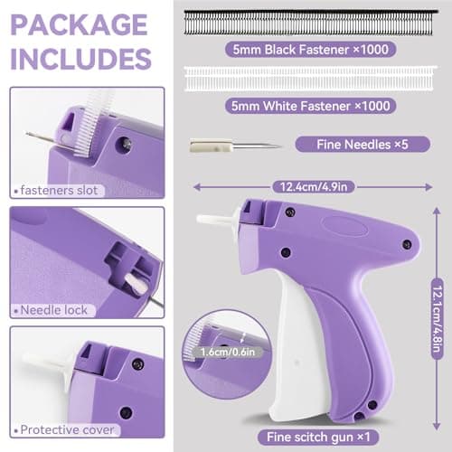 Portable Stitch Gun for Clothes, Micro Handheld Quick Clothing Fixer & Stitchy Tagging Gun, Sewing Kit with 6 Needles, 1000 Black & 1000 White Fasteners - Thumbnail 5