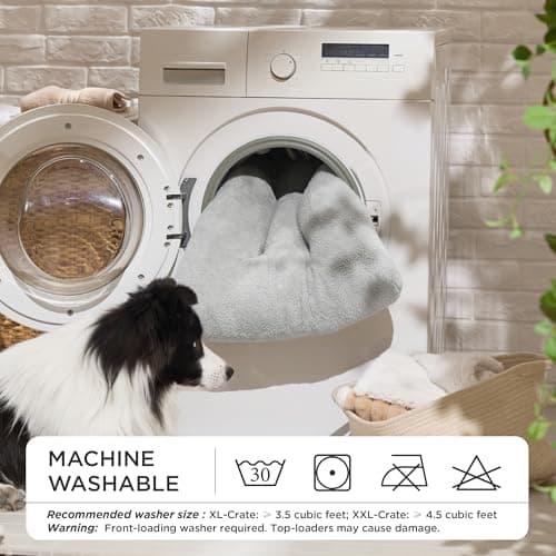 Bedsure Washable Dog Bed Medium Size Dog, Comfort Fluffy Plush Pillow Bed Crate Pad, Non-Slip and Machine Washable Kennel Pet Sleeping Mat, 29"x21", Gray - Thumbnail 4