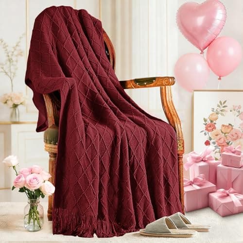 inhand Claret Knitted Throw Blanket for Couch Bed, Mothers Day/Mom Birthday Gifts for Mom from Daughter Son, Soft Lightweight with Tassels, Farmhouse Warm Decorative Blanket for Women, 60"x80" - Image 1