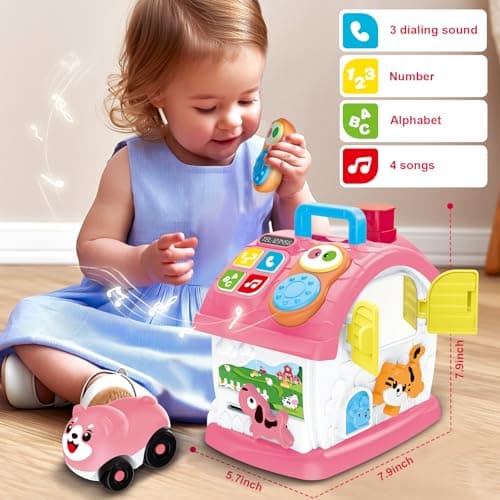 DELUTIQUE Montessori Toys for 1 Year Old Girl Gifts, Musical Toys for Toddler 1-3 with Play Phone, Mirror, Piano, Educational Baby Toy for 12-18 Months Birthday Gifts - Thumbnail 2