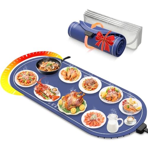 Food Warming Mats for Countertop Extra Large(XXL 36"x15"),Electric Heating Pad for Food,Roll Up Silicone Warmer Mat for Party and Kitchen,Practical Birthday Gift for Mom and Women(Blue) - Image 1