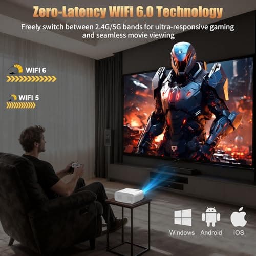 XENPONAD Mini Projector, Portable Smart Projector with Android 13 WiFi Bluetooth 5.2, 1080P 4K Decode Outdoor Movie Projector Auto Keystone Dolby Audio, 150" Home Cinema for Bedroom Camping TV Stick - Thumbnail 4
