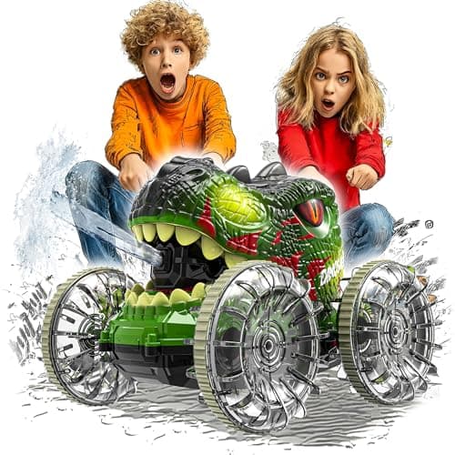 BEZGAR Monster Truck Toys - Pool Toys for Kids with Light, Remote Control Car for Water & Land with Water Gun, Dinosaur Toys with 360° Spins and Drifting, Remote Control Car for Boys 4-7 - Image 1