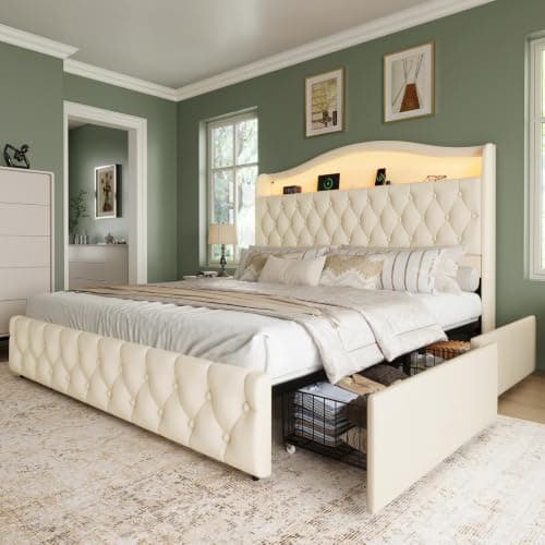 Uteeran King Size Bed Frame and Headboard & 4 Storage Drawers