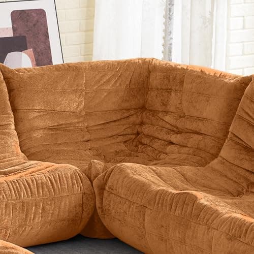 HABUTWAY Bean Bag Chair, Memory Foam Bean Bag Chairs for Adults, Fireside Corner Chair Lazy Floor Corner Sofa for Living Room, Bedroom, Dorm, Office (Brown) - Thumbnail 6